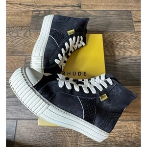 Rhude Bel Airs High Top Canvas Sneakers‎ Black White Crocodile Detail Men's 8